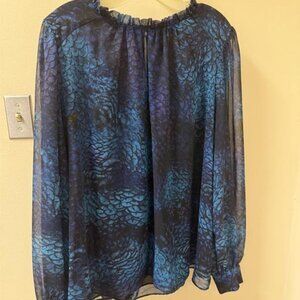 Worthington Sheet Chiffon Blouse - Blue and Aqua Print - Size XL